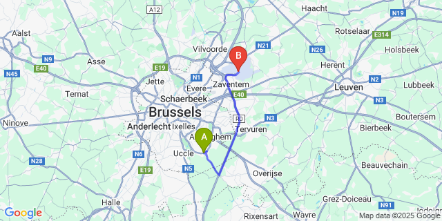 Map: Brussels Zaventem Airport (BRU) to Watermael