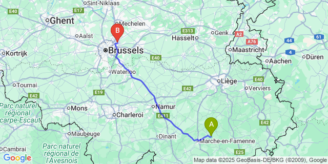 Map: Brussels Zaventem Airport (BRU) to Werpin