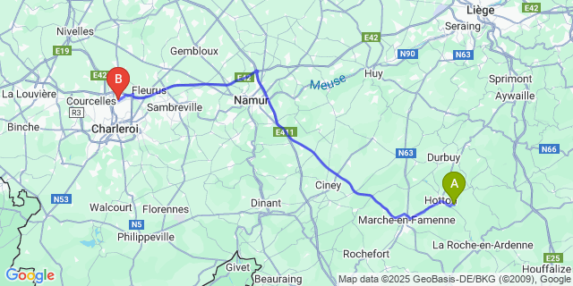 Map: Charleroi Airport Brussels South (CRL) to Werpin