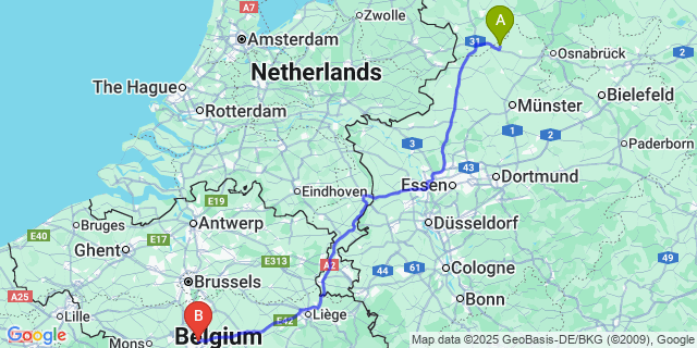 Map: Charleroi Airport Brussels South (CRL) to Weweler
