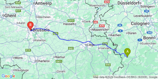 Map: Brussels Midi Train Station to Wildenburg