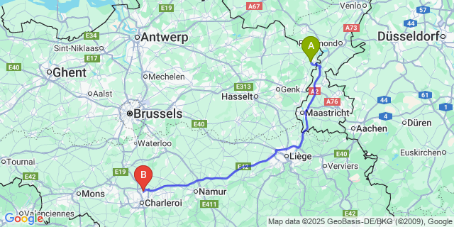 Map: Charleroi Airport Brussels South (CRL) to Wurfeld
