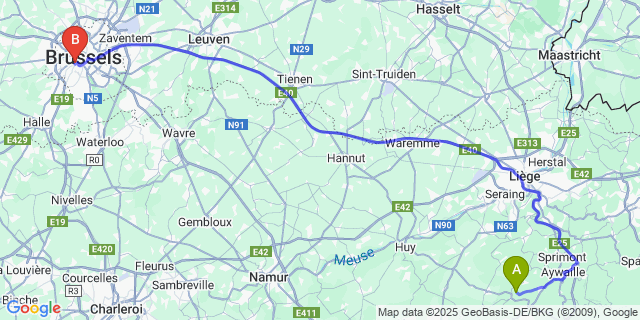 Map: Brussels Midi Train Station to Xhignesse