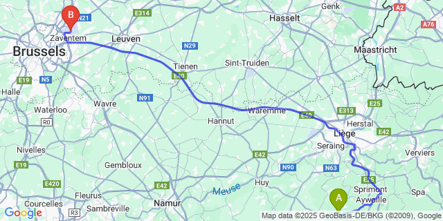 Map: Brussels Zaventem Airport (BRU) to Xhignesse