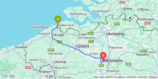 Map: Brussels Midi Train Station to Zevenkote