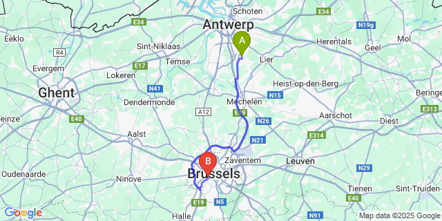 Map: Brussels Midi Train Station to Zilverberg