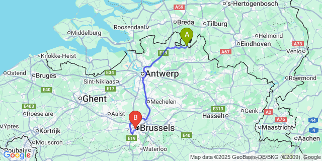 Map: Brussels Midi Train Station to Zondereigen