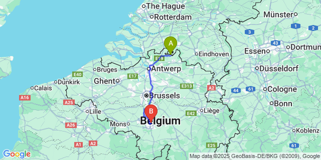 Map: Charleroi Airport Brussels South (CRL) to Zondereigen