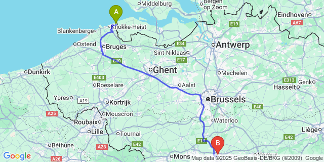 Map: Charleroi Airport Brussels South (CRL) to Zwin