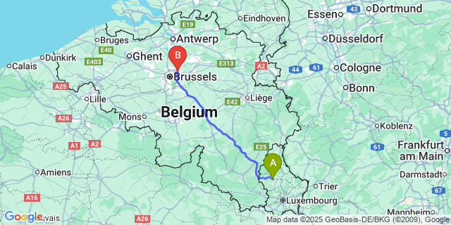 Map: Brussels Zaventem Airport (BRU) to Grosbous