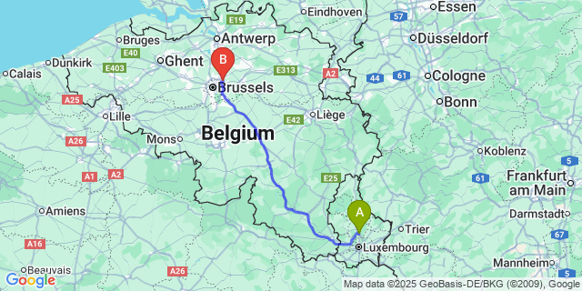 Map: Brussels Zaventem Airport (BRU) to Lintgen