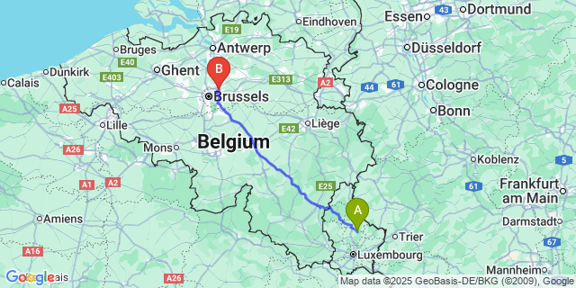 Map: Brussels Zaventem Airport (BRU) to Nommern
