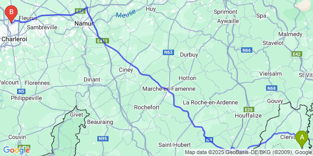 Map: Charleroi Airport Brussels South (CRL) to Parc Hosingen