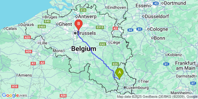 Map: Brussels Zaventem Airport (BRU) to Préizerdaul