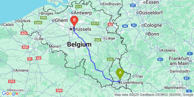 Map: Brussels Zaventem Airport (BRU) to Steinsel