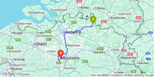 Map: Brussels Midi Train Station to Arendonk