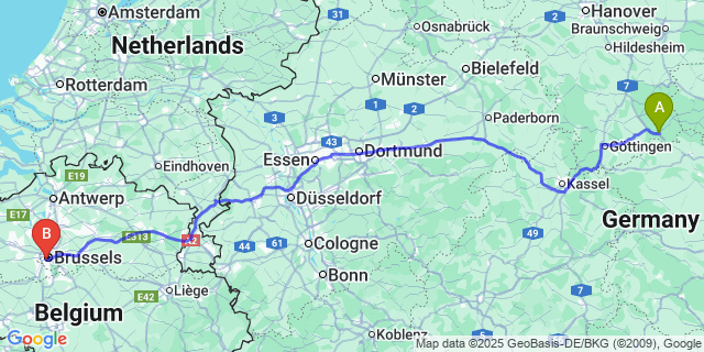 Map: Brussels Midi Train Station to Beert