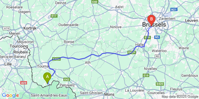 Map: Brussels Midi Train Station to Bléharies