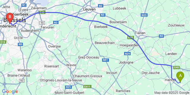 Map: Brussels Midi Train Station to Blehen