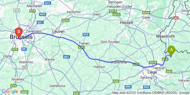 Map: Brussels Midi Train Station to Bombaye