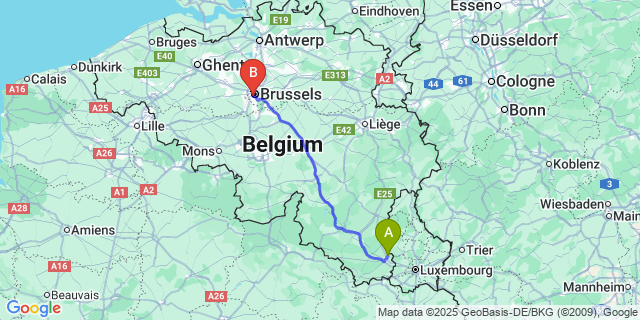 Map: Brussels Midi Train Station to Bonnert