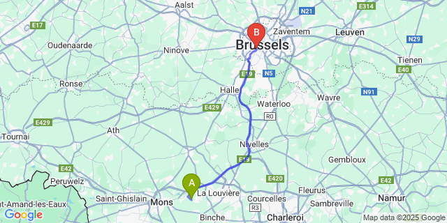 Map: Brussels Midi Train Station to Boussoit