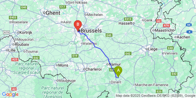 Map: Brussels Midi Train Station to Braibant