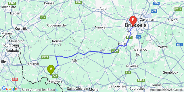 Map: Brussels Midi Train Station to Brasménil