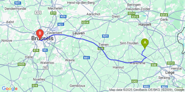 Map: Brussels Midi Train Station to Broekom