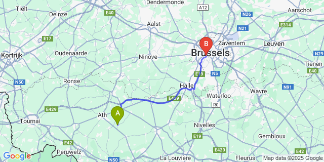 Map: Brussels Midi Train Station to Brugelette
