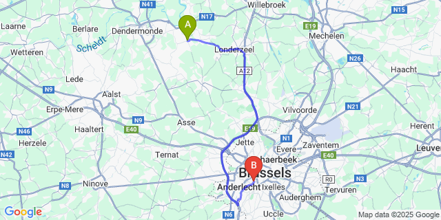 Map: Brussels Midi Train Station to Buggenhout