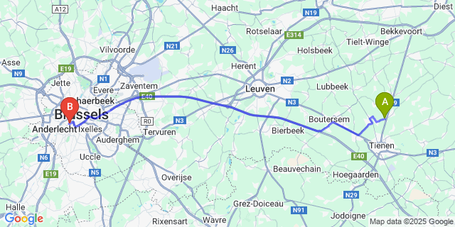 Map: Brussels Midi Train Station to Bunsbeek