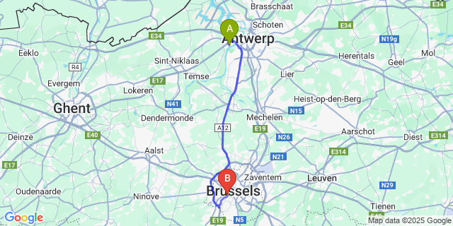 Map: Brussels Midi Train Station to Burcht