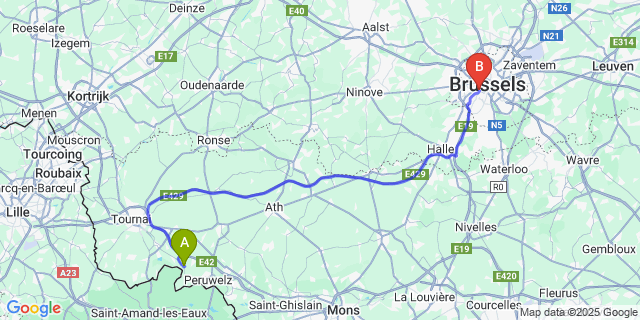 Map: Brussels Midi Train Station to Callenelle