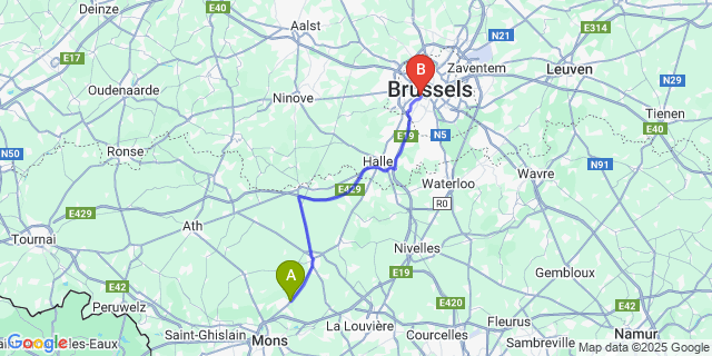 Map: Brussels Midi Train Station to Casteau