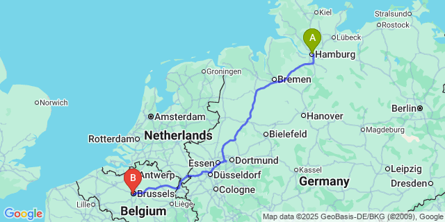 Map: Brussels Midi Train Station to Chevron