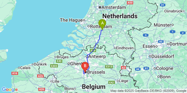 Map: Brussels Midi Train Station to Corbion