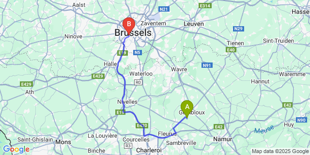 Map: Brussels Midi Train Station to Corroy-Le-Château