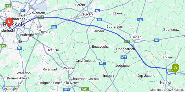 Map: Brussels Midi Train Station to Cras-Avernas