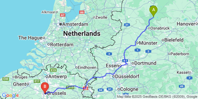 Map: Brussels Midi Train Station to Damme
