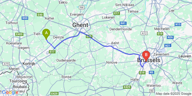 Map: Brussels Midi Train Station to Dentergem