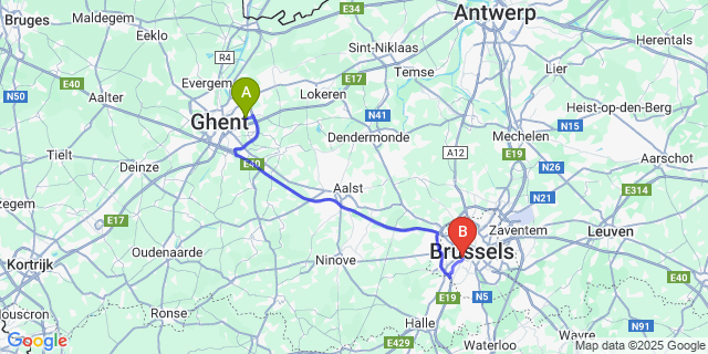 Map: Brussels Midi Train Station to Destelbergen