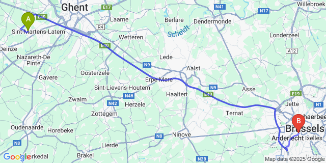 Map: Brussels Midi Train Station to Deurle