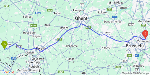 Map: Brussels Zaventem Airport (BRU) to Dikkebus