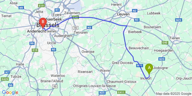 Map: Brussels Midi Train Station to Dongelberg