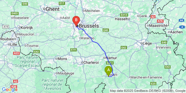 Map: Brussels Midi Train Station to Dréhance