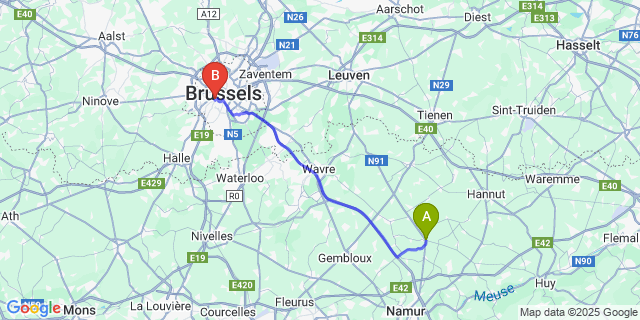 Map: Brussels Midi Train Station to Éghezée