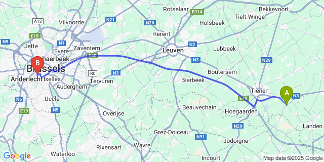 Map: Brussels Midi Train Station to Eliksem