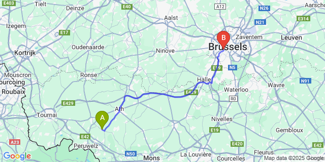 Map: Brussels Midi Train Station to Ellignies-Sainte-Anne