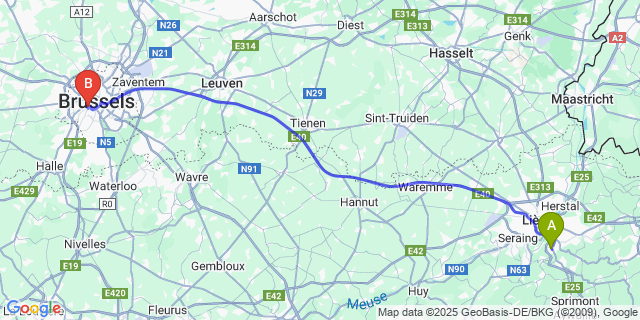 Map: Brussels Midi Train Station to Embourg